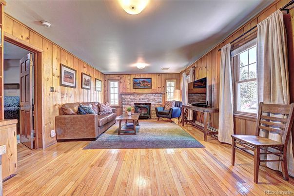 Fireplace, Interior, Living room, Wood Texture Flooring, Wooden Walls
