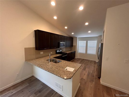 Interior, Kitchen, Recessed Lighting, Wood Texture Flooring