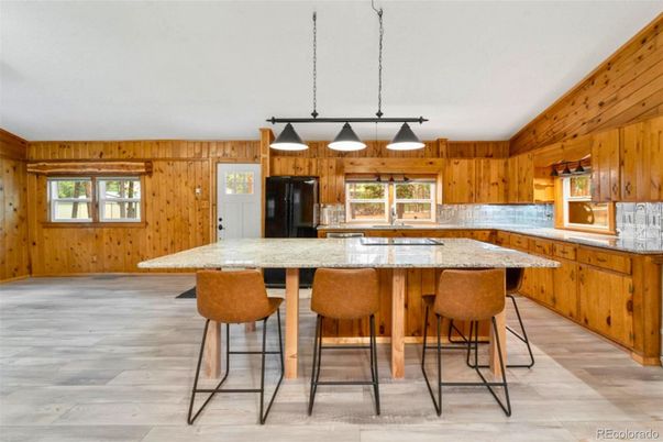 Interior, Kitchen, Pendant Lights, Wood Texture Flooring, Wooden Walls
