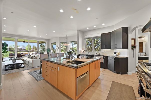 Interior, Kitchen, Living room, Pendant Lights, Recessed Lighting, Stainless Steel Appliances, Wood Texture Flooring