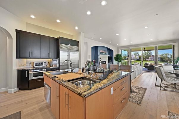 Interior, Kitchen, Living room, Recessed Lighting, Stainless Steel Appliances, Wood Texture Flooring