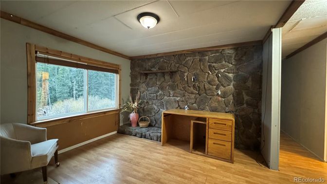 Home Office, Interior, Stone Walls, Wood Texture Flooring