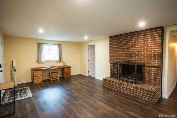 Fireplace, Interior, Recessed Lighting, Stone Walls, Wood Texture Flooring