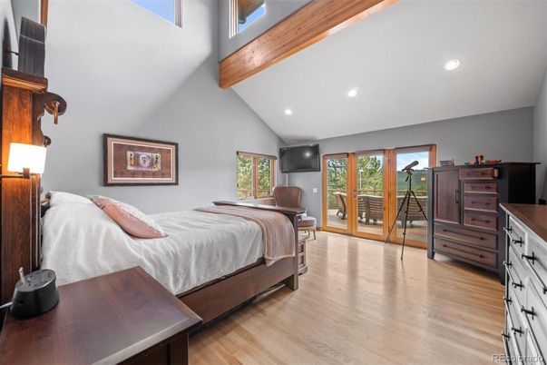 Bedroom, Interior, Recessed Lighting, Wooden Beams, Wood Texture Flooring