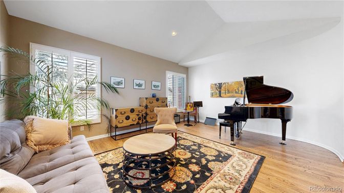Interior, Living room, Piano, Recessed Lighting, Wood Texture Flooring