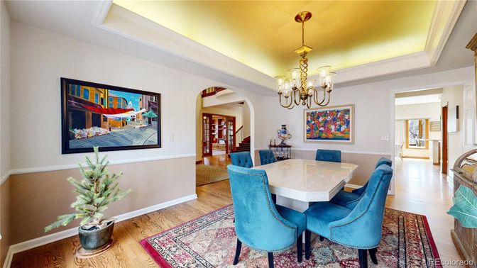 Chandelier, Dining room, Interior, Wood Texture Flooring