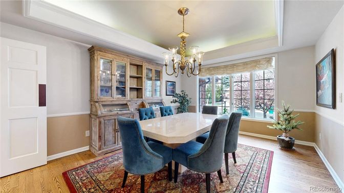 Chandelier, Dining room, Interior, Wood Texture Flooring