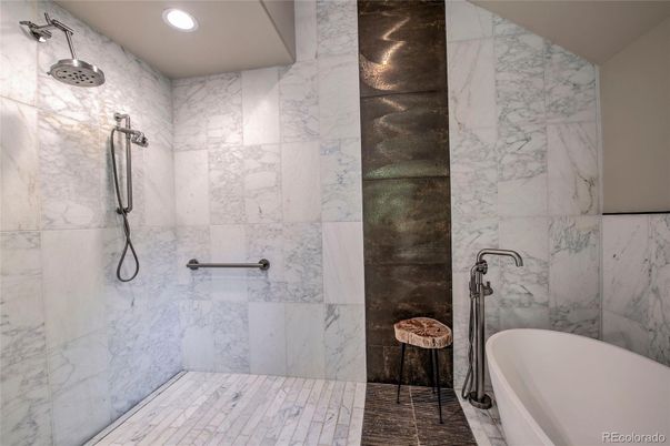 Bathroom, Interior, Marble Walls, Recessed Lighting