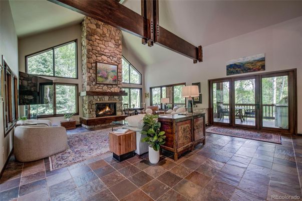 Fireplace, Interior, Living room, Stone Walls, Wooden Beams