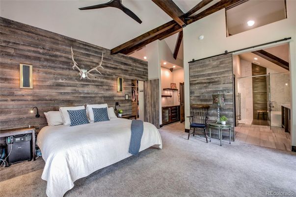 Bedroom, Interior, Recessed Lighting, Wooden Beams, Wood Texture Flooring, Wooden Walls