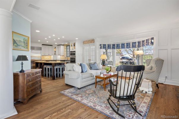 Interior, Kitchen, Living room, Recessed Lighting, Stainless Steel Appliances, Wood Texture Flooring