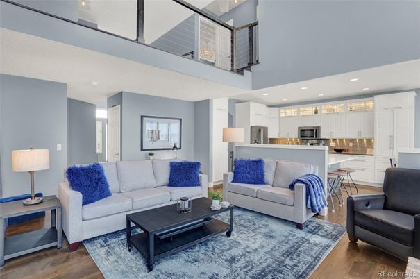 Interior, Kitchen, Living room, Recessed Lighting, Stainless Steel Appliances, Wood Texture Flooring