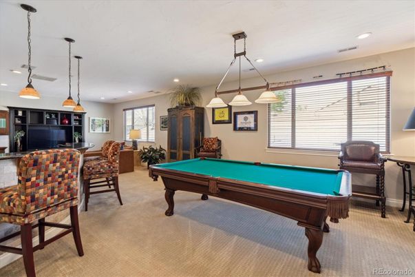 Billiard Table, Game Room, Interior, Pendant Lights, Recessed Lighting