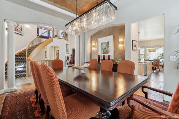 Chandelier, Dining room, Interior, Pendant Lights, Wood Texture Flooring