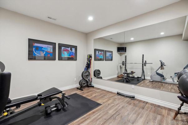 Fitness Equipment, Interior, Recessed Lighting, Wood Texture Flooring