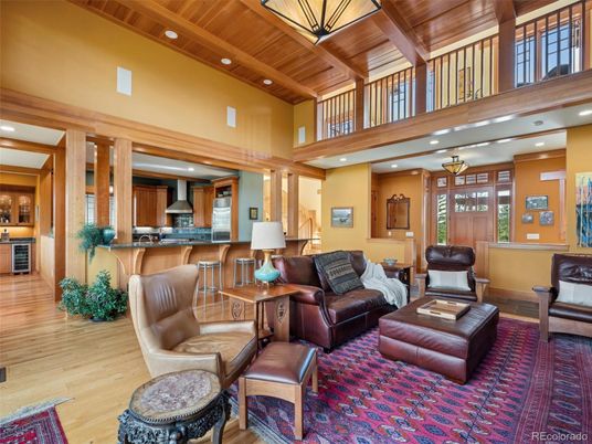 Interior, Kitchen, Living room, Recessed Lighting, Wooden Beams, Wooden Ceilings, Wood Texture Flooring