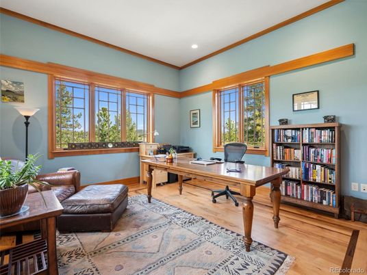 Home Office, Interior, Recessed Lighting, Wood Texture Flooring
