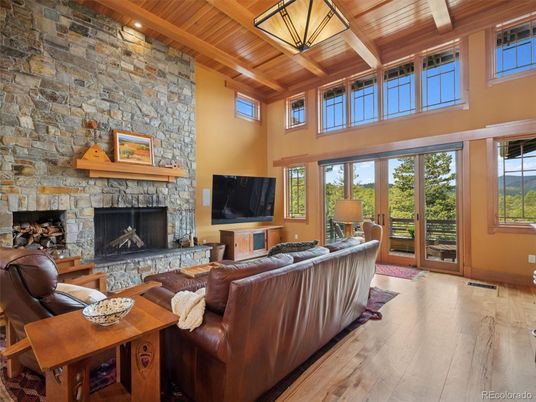 Fireplace, Interior, Living room, Stone Walls, Wooden Beams, Wooden Ceilings, Wood Texture Flooring