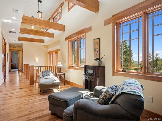 Interior, Living room, Pendant Lights, Recessed Lighting, Wooden Beams, Wood Texture Flooring