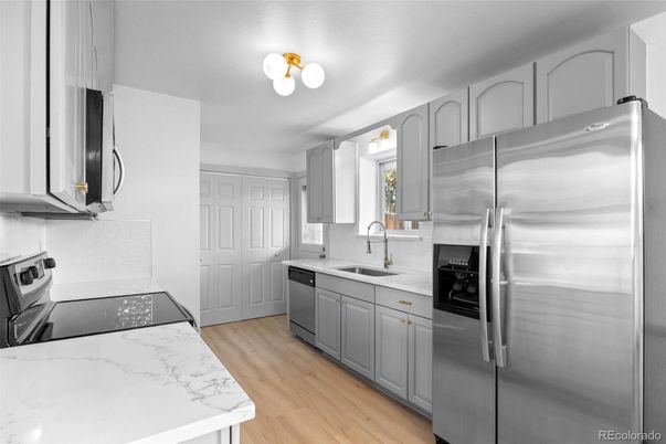 Interior, Kitchen, Stainless Steel Appliances, Wood Texture Flooring
