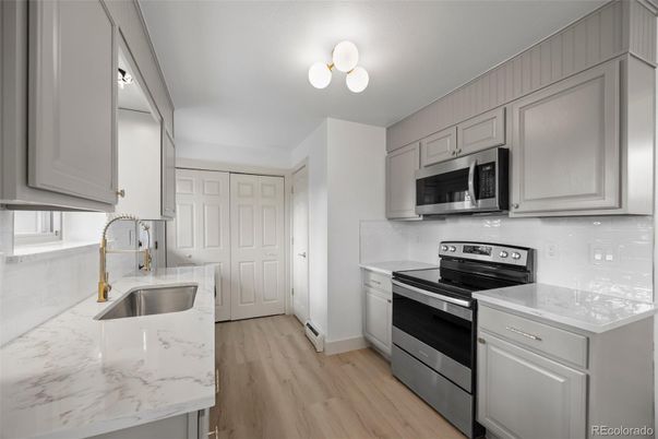 Interior, Kitchen, Stainless Steel Appliances, Wood Texture Flooring