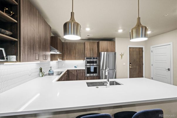 Interior, Kitchen, Pendant Lights, Recessed Lighting, Stainless Steel Appliances