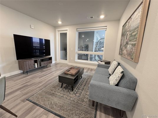 Interior, Living room, Recessed Lighting, Wood Texture Flooring