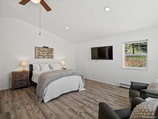 Bedroom, Interior, Recessed Lighting, Wood Texture Flooring