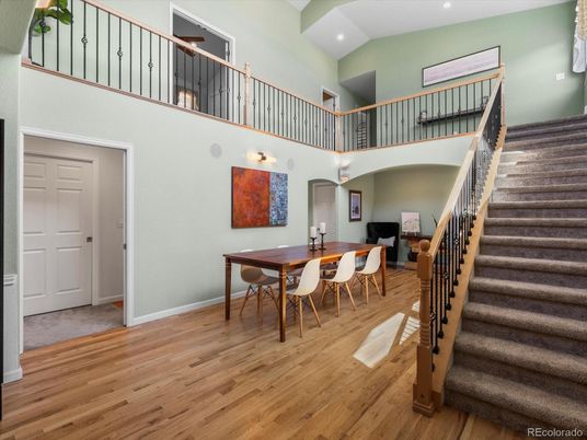 Dining room, Interior, Recessed Lighting, Wood Texture Flooring