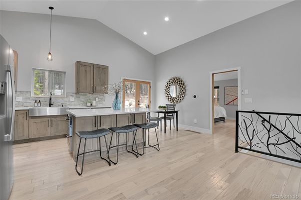 Interior, Kitchen, Pendant Lights, Recessed Lighting, Wood Texture Flooring