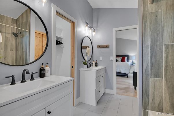 Bathroom, Bedroom, Dual Sink Vanities, Interior, Wood Texture Flooring