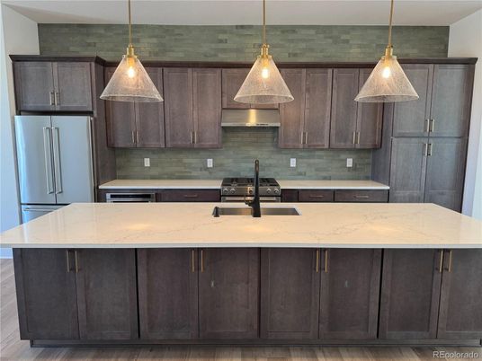 Interior, Kitchen, Pendant Lights, Wood Texture Flooring