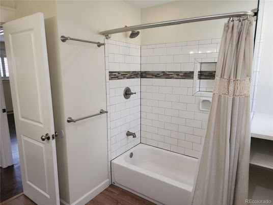 Bathroom, Glass Shower, Interior, Wood Texture Flooring
