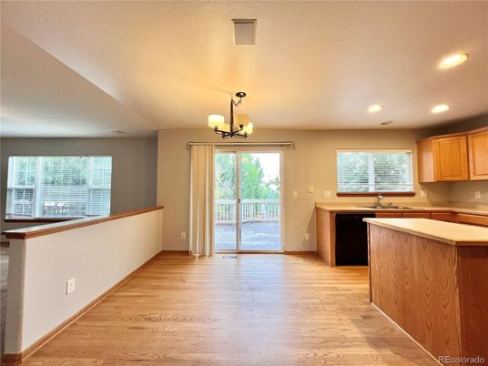 Chandelier, Interior, Kitchen, Recessed Lighting, Wood Texture Flooring