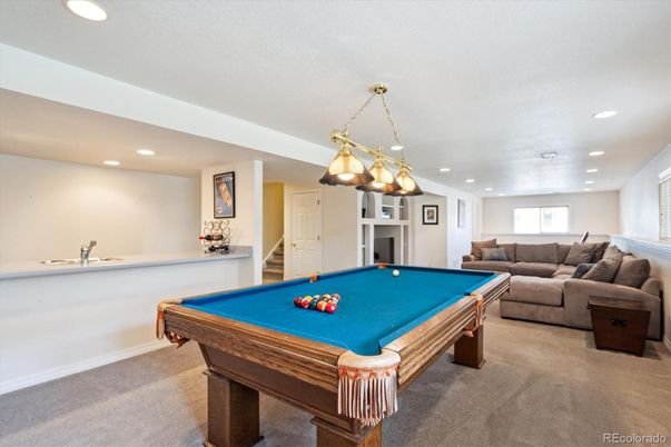 Billiard Table, Game Room, Interior, Living room, Pendant Lights, Recessed Lighting