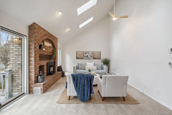 Fireplace, Interior, Living room, Recessed Lighting, Stone Walls