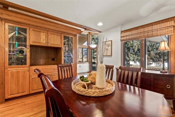 Dining room, Interior, Recessed Lighting, Wood Texture Flooring