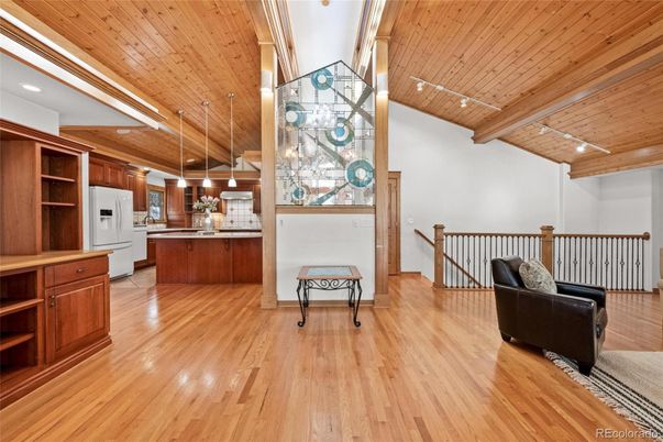 Interior, Kitchen, Recessed Lighting, Wooden Ceilings, Wood Texture Flooring