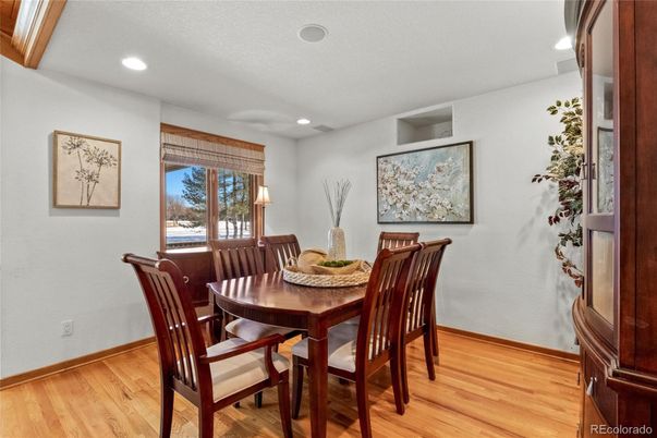 Dining room, Interior, Recessed Lighting, Wood Texture Flooring