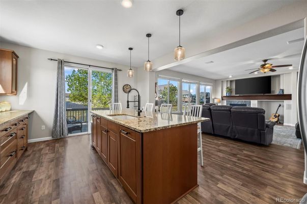 Interior, Kitchen, Living room, Pendant Lights, Recessed Lighting, Wood Texture Flooring