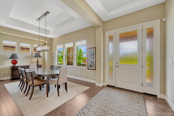Chandelier, Dining room, Interior, Pendant Lights, Wood Texture Flooring