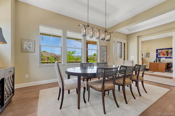 Dining room, Interior, Pendant Lights, Wood Texture Flooring