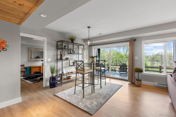 Dining room, Interior, Pendant Lights, Recessed Lighting, Wooden Ceilings, Wood Texture Flooring