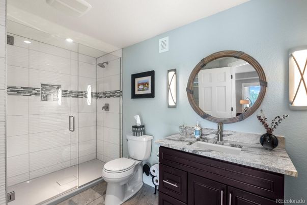 Bathroom, Glass Shower, Interior, Recessed Lighting