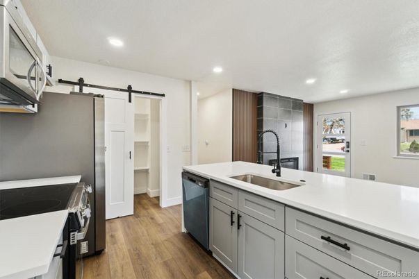 Interior, Kitchen, Recessed Lighting, Wood Texture Flooring