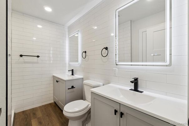Bathroom, Interior, Recessed Lighting, Wood Texture Flooring