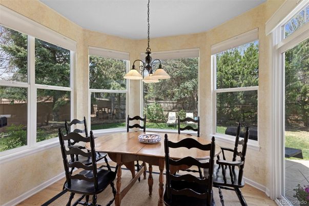 Dining room, Interior, Pendant Lights, Wood Texture Flooring