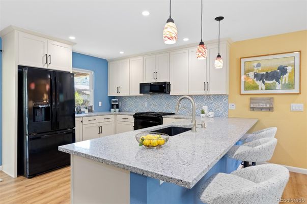 Interior, Kitchen, Pendant Lights, Recessed Lighting, Wood Texture Flooring