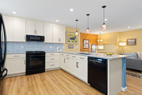 Interior, Kitchen, Pendant Lights, Recessed Lighting, Wood Texture Flooring
