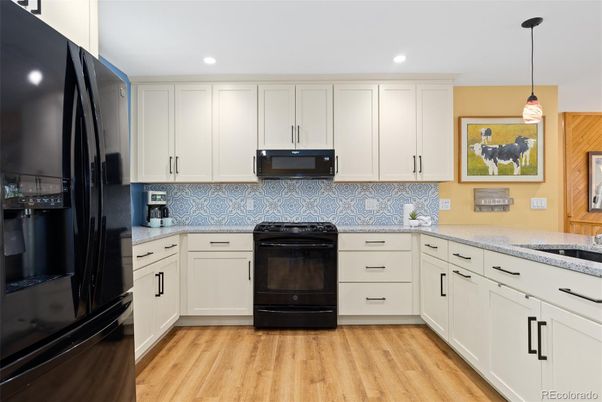 Interior, Kitchen, Pendant Lights, Recessed Lighting, Wood Texture Flooring